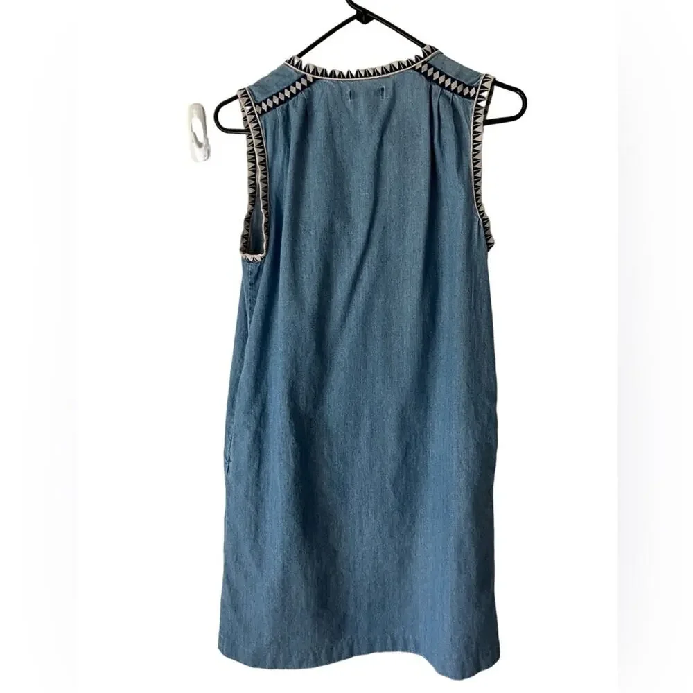 J. Crew Denim Blue Tunic with Geometric Trim (4) - Picture 3 of 5